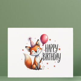Cartão Postal Feliz Aniversário - Raposa Vermelha Fofa