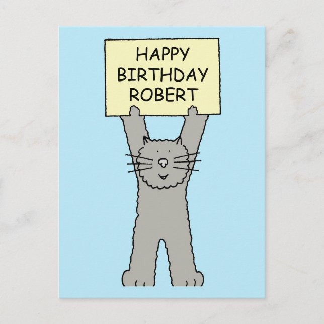 Cartão Postal Feliz Aniversário Robert Cartoon Cat (Frente)