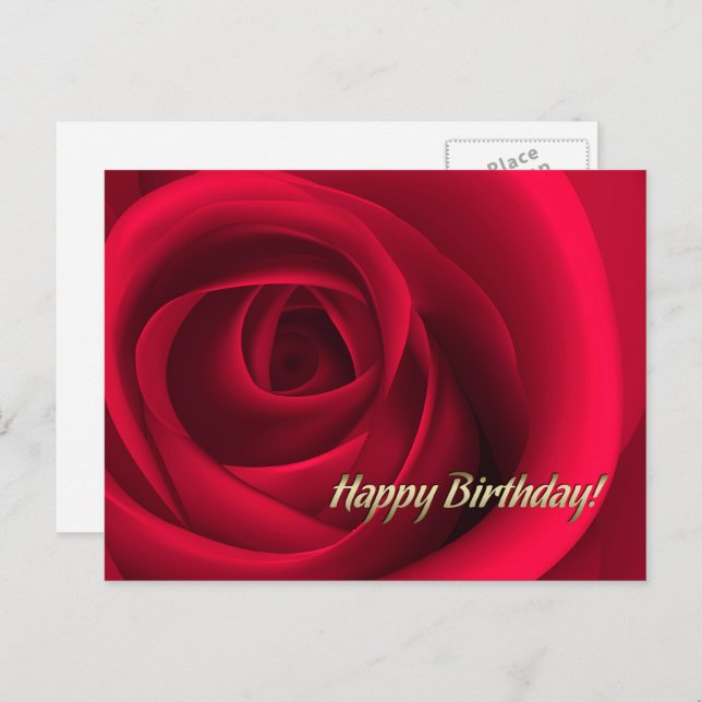 Cartão Postal Feliz aniversário. Rosa vermelha elegante (Frente/Verso)