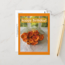 Cartão Postal Feliz Aniversário! Rosas Laranja e Amarelas