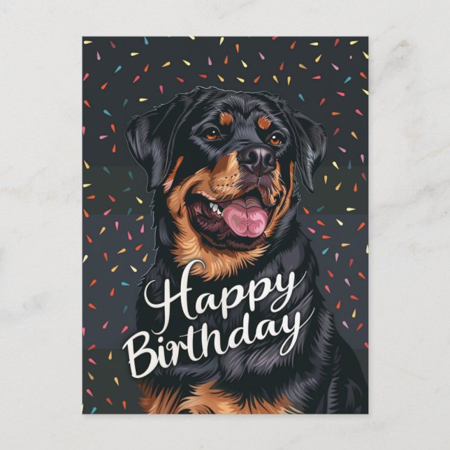 Cartão Postal Feliz Aniversário Rottweiler (Frente)