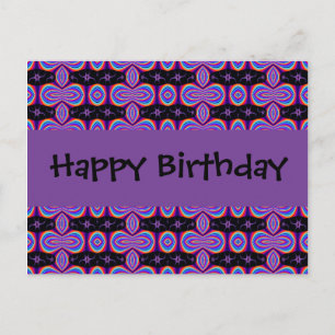 Cartão Postal Feliz aniversário, roxo e fractal preto