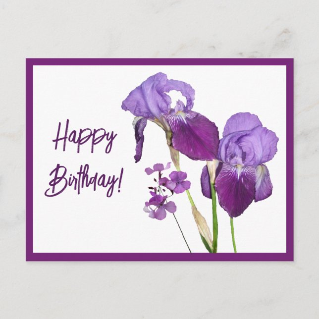 Cartão Postal Feliz aniversário, roxo irai lindos florais bonito (Frente)
