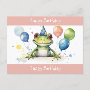 Cartão Postal Feliz Aniversário Sapo Verde Fofo com balões