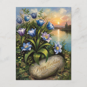 Cartão Postal Feliz Aniversário Saudação Lagoside Lírio Azul