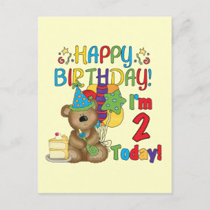 Cartão Postal Feliz Aniversário segundo aniversário do Urso de T