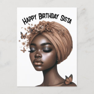 Cartão Postal Feliz Aniversário Sista Negra Mágica Melanina rain