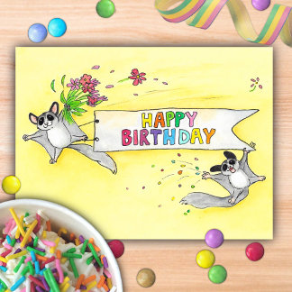 Cartão Postal Feliz Aniversário Sugar Gliders