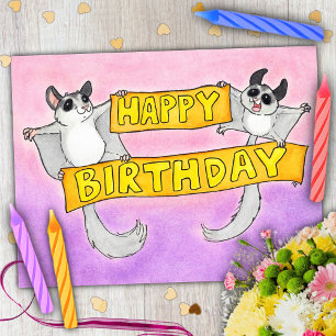 Cartão Postal Feliz Aniversário Sugar Gliders