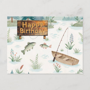 Cartão Postal Feliz Aniversário tema pescador