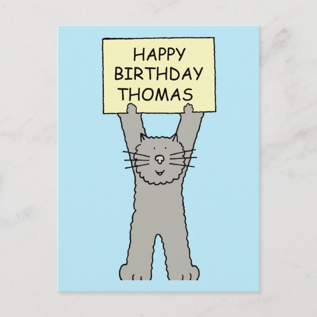 Cartão Postal Feliz Aniversário Thomas Cartoon Cat (Frente)