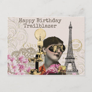 Cartão Postal Feliz aniversário Trailblazer Steampunk Vintage