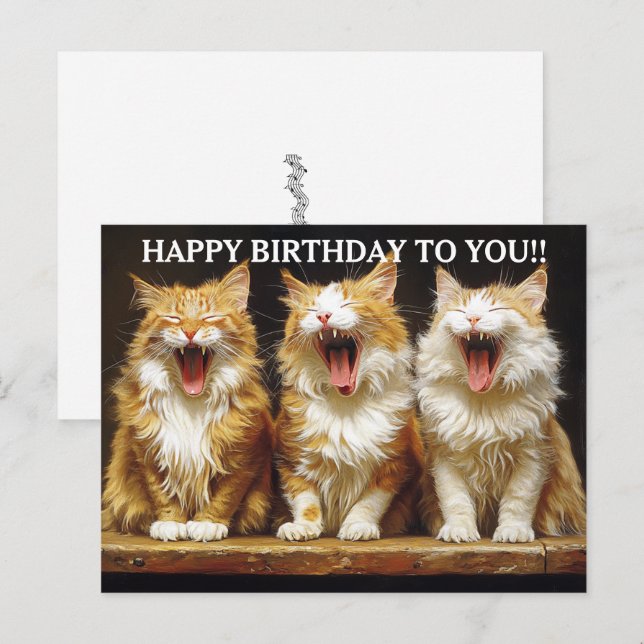 Cartão Postal Feliz Aniversário Três Gatos Cantores Ruivos   (Frente/Verso)