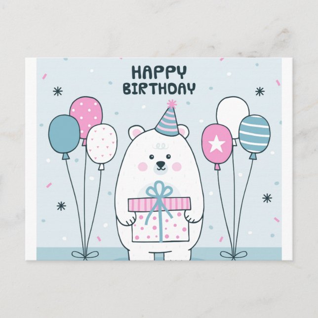 Cartão Postal Feliz Aniversário Urso Polar (Frente)