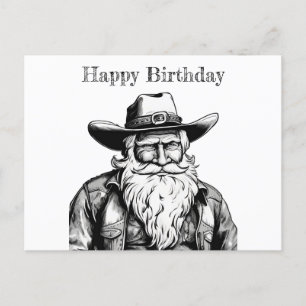 Cartão Postal Feliz Aniversário Velho Cowboy de Jaqueta de Couro