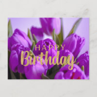 Feliz Aniversário Vibrantes Flores de Tulipa Roxa