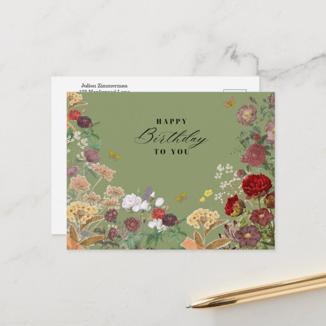 Cartão Postal Feliz Aniversário Vintage (Frente/Verso In Situ)