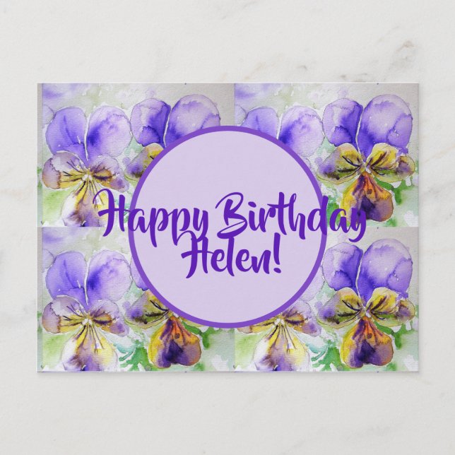 Cartão Postal Feliz Aniversário Viola floral damas Nome Cartão-p (Frente)
