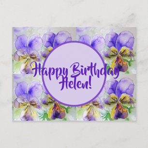 Cartão Postal Feliz Aniversário Viola floral senhoras Nome Cartã