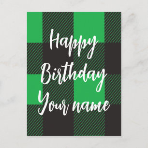 Cartão Postal Feliz Aniversário Xadrez Verde