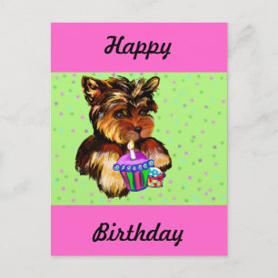 CARTÃO POSTAL FELIZ ANIVERSÁRIO YORKIE POO
