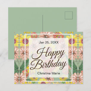 Cartão Postal Feliz Aniversário Zinnia Flores
