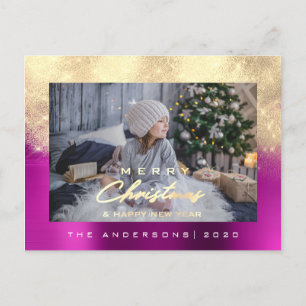 Cartão Postal Feliz Ano de Feliz Árvore de Natal Dourado de meta