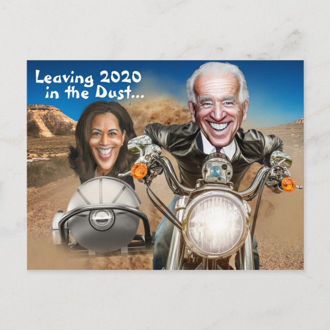 Cartão Postal Feliz ano novo 2021, Biden & Harris Bikers (Frente)
