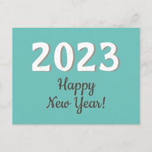 Cartão Postal Feliz Ano Novo 2023 Tipografia Turquesa 