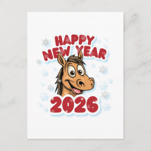 Cartão Postal Feliz Ano Novo 2026: Ano do Mascote do Cavalo