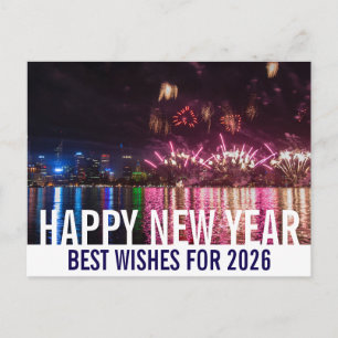 Cartão Postal Feliz Ano Novo Austrália Perth Fogos Foto