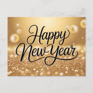 Cartão Postal Feliz Ano Novo com Brilho de Glitter Dourado Elega