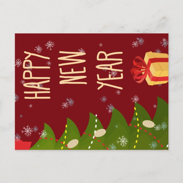 Cartão Postal Feliz ano novo da Árvore de Natal (Frente)