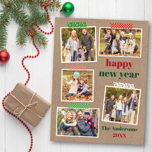 Cartão Postal Feliz ano novo de fita do artesanato 5 Photo Kraft