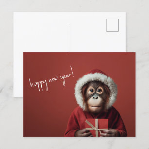 Cartão Postal Feliz ano novo de Papais noeis Orangutan