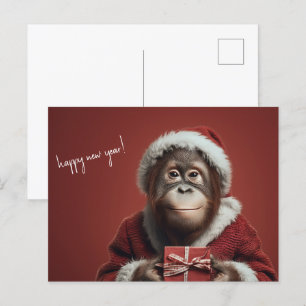Cartão Postal Feliz ano novo de Papais noeis Orangutan