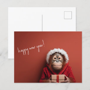 Cartão Postal Feliz ano novo de Papais noeis Orangutan