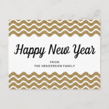 Feliz Ano Novo Dourado Glitter Chevron Listras