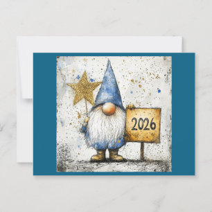 Cartão Postal Feliz ano novo Gnome, 2026,