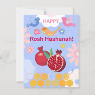 Cartão Postal Feliz Ano Novo Judaico Rosh Hashaná Padrão Floral