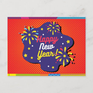 Cartão Postal Feliz ano novo Pop de Arte do Estilo Retroativo