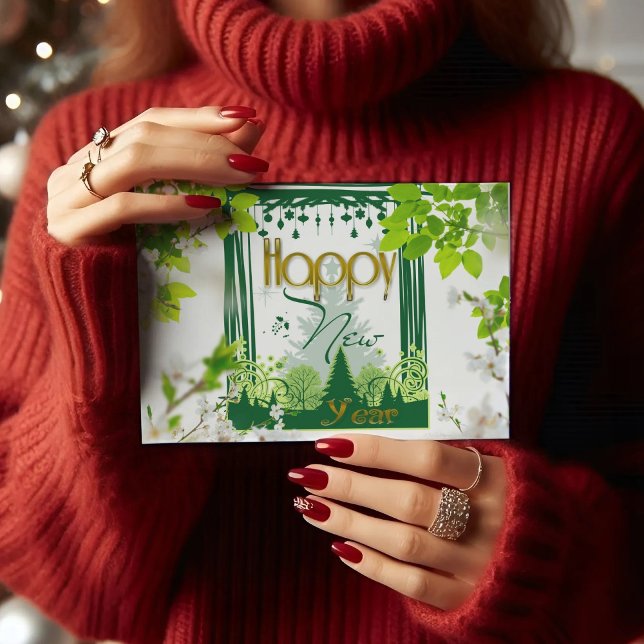 Cartão Postal Feliz ano novo PÓS-CARTÃO Verde Floral (Criador carregado)