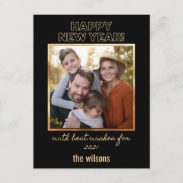 Cartão Postal feliz ano novo preto e dourado - foto de classe