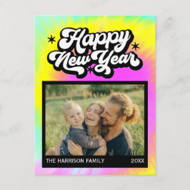 Cartão Postal Feliz ano novo Rainbow Colorful Tie Dye