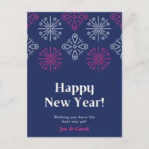 Cartão Postal Feliz ano novo Rosa E White Fireworks