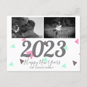 Cartão Postal Feliz Ano Novo Simples 2023 Confetes Rosa