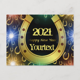 Cartão Postal feliz ano novo, texto dourado 2021, personalize