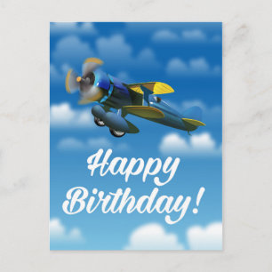 Cartão Postal Feliz avião de colheita de aniversário num céu azu