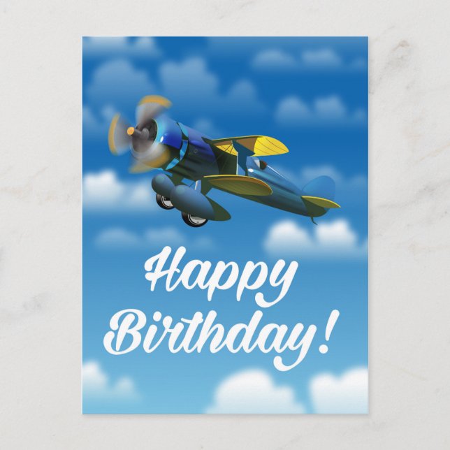 Cartão Postal Feliz avião de colheita de aniversário num céu azu (Frente)