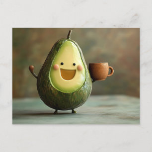 Cartão Postal Feliz Avocado Aproveitando uma Taça de Chá
